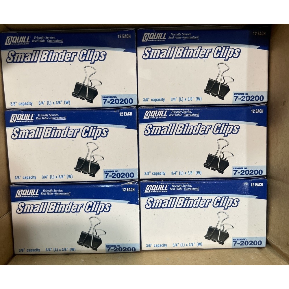 6 Boxes Quill Small Binder Clips 12 Count Each 72 Total Small 3/4"